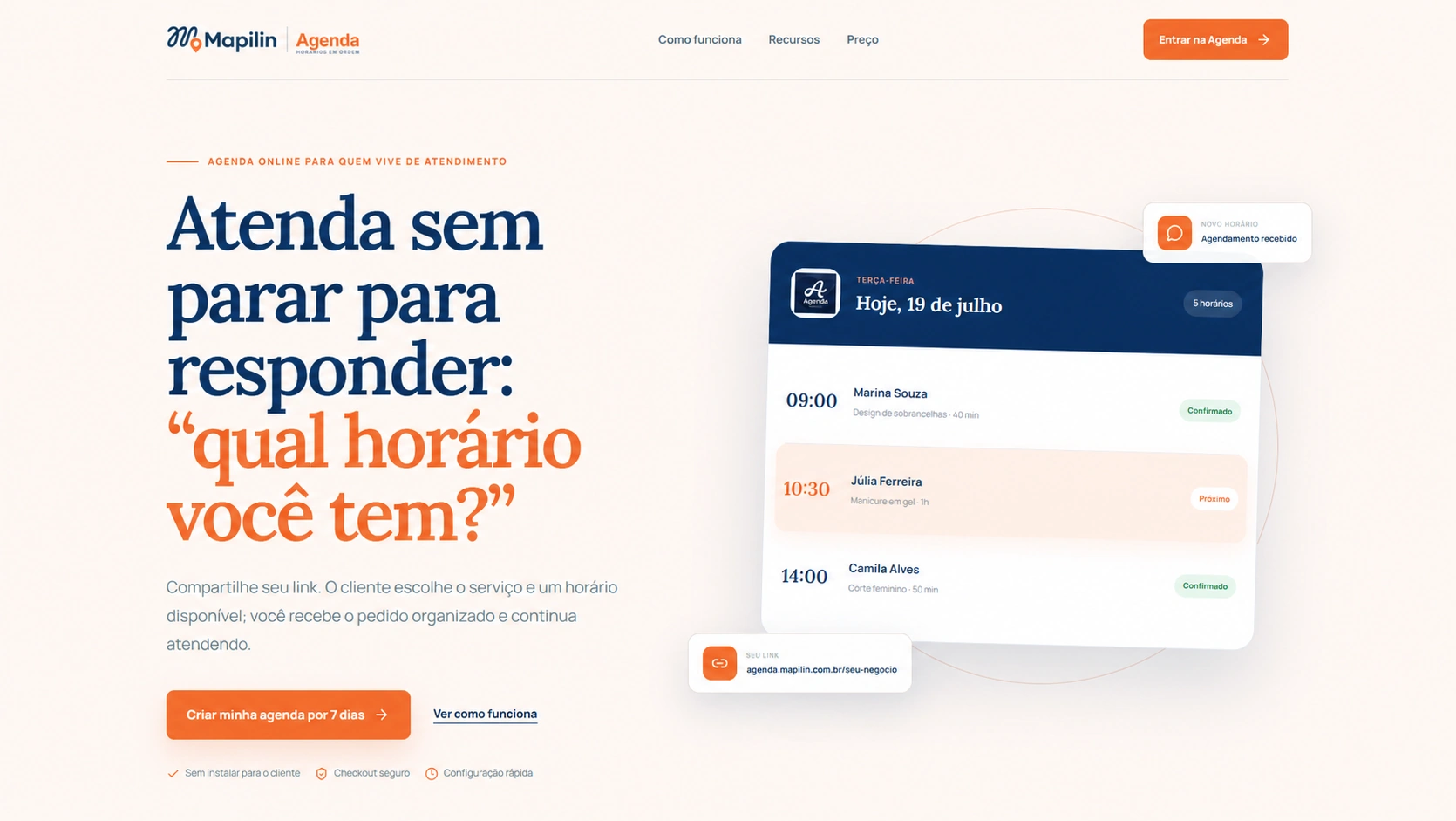 Interface do Mapilin Agenda em desktop